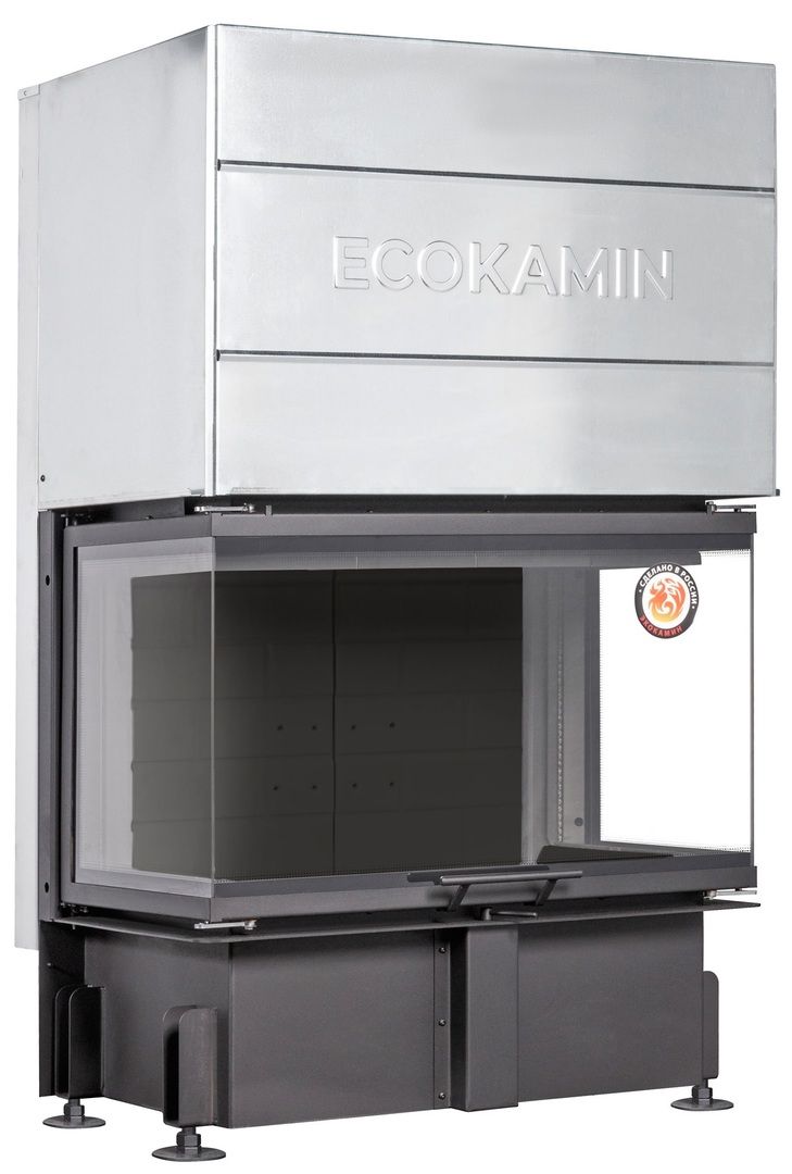 Трёхсторонняя дровяная топка ЭКОКАМИН Дельта 800B три стекла принтинг черный шамот 200мм фото#3