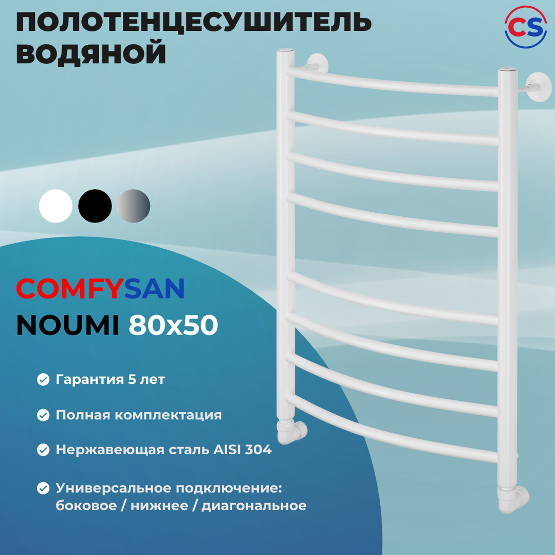 Водяной полотенцесушитель Comfysan НОУМИ W-8 80/50, белый фото#6