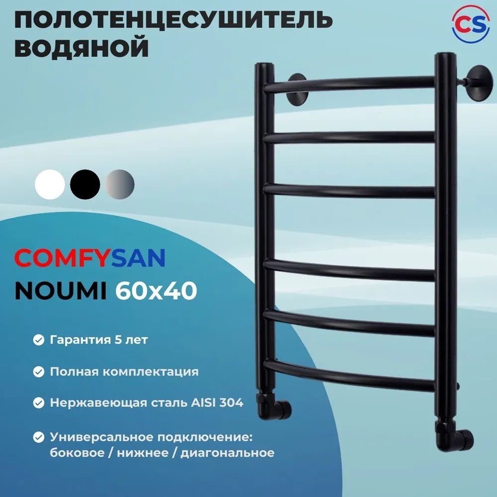 Водяной полотенцесушитель Comfysan НОУМИ W-6 60/40, черный фото#5