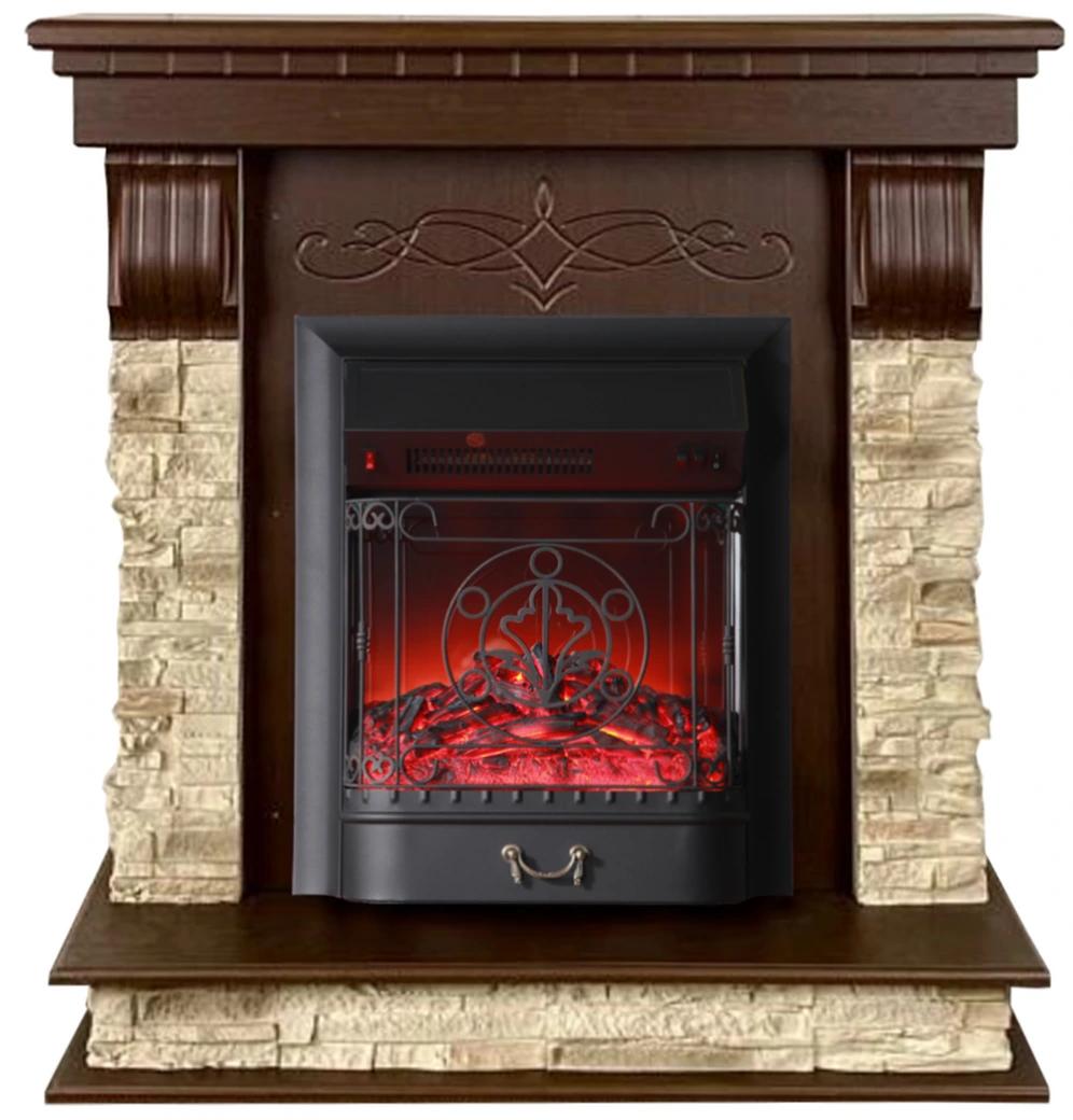 Электрокамин InterFlame Брайт Ясень Абано с очагом Majestic LUX/BLACK